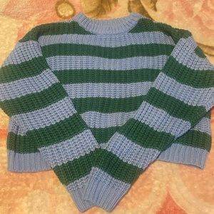 Green and blue knit sweater